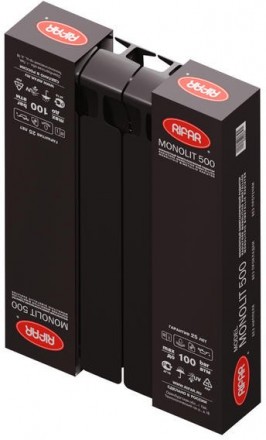 Rifar Monolit Ventil 500 - 4 секции, цвет Антрацит (чёрный) нижнее правое подключение